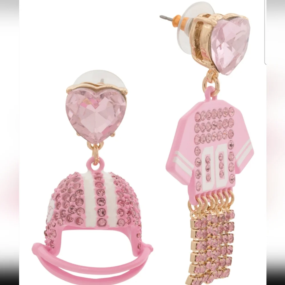 Rhinestone Football Jersey & Helmet Mismatch Drop Earrings NWT